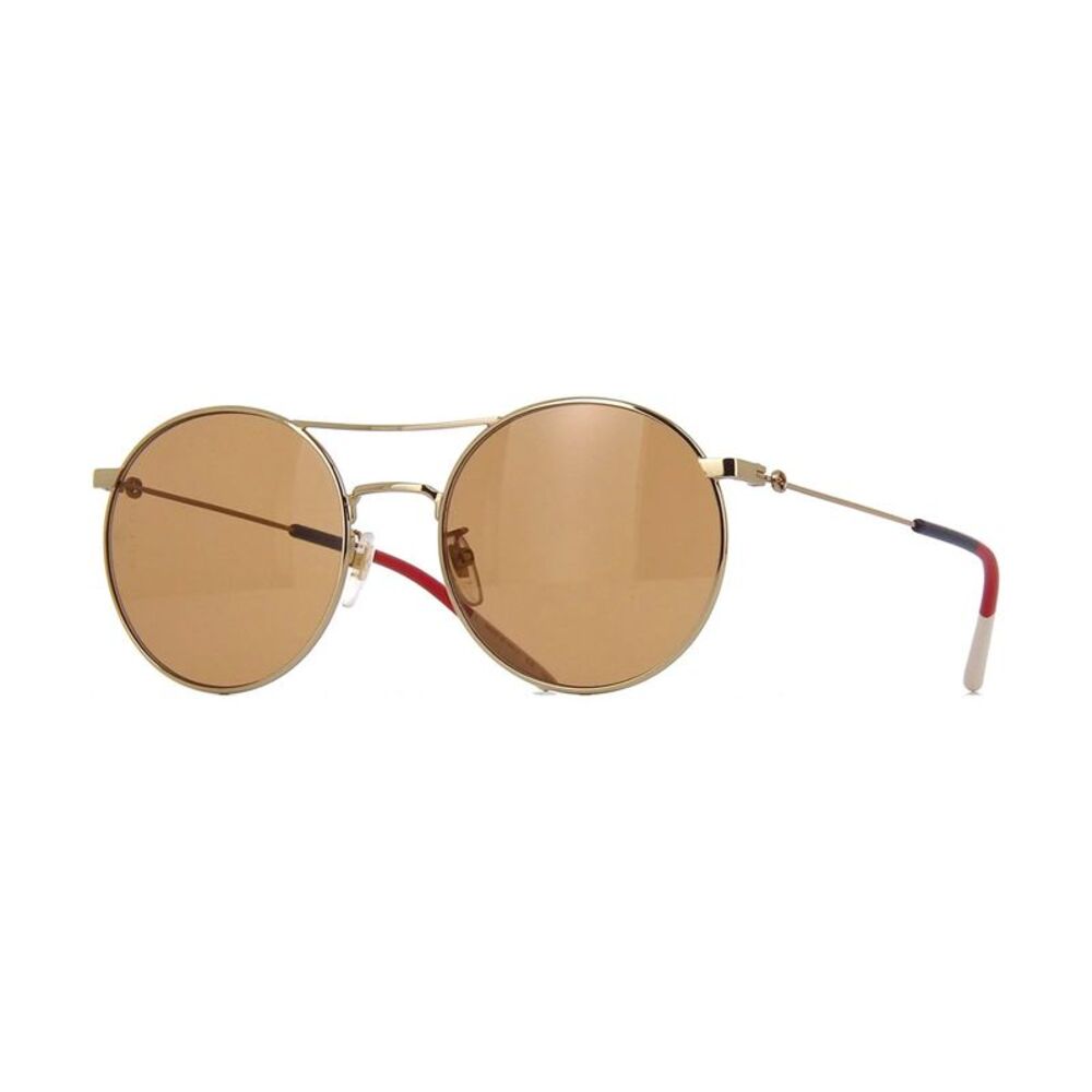 Gucci Sunglasses Round Full Rim, Gold Frame and Brown Lens GG0680S003